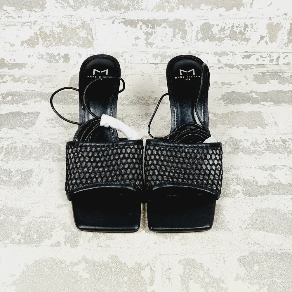 NEW Marc Fisher Leather Dallyn Black Heeled Ankle Strap Sandals O510 - Picture 7 of 11